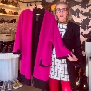 Versace Pink and Black Cape Elegant Wool Blend